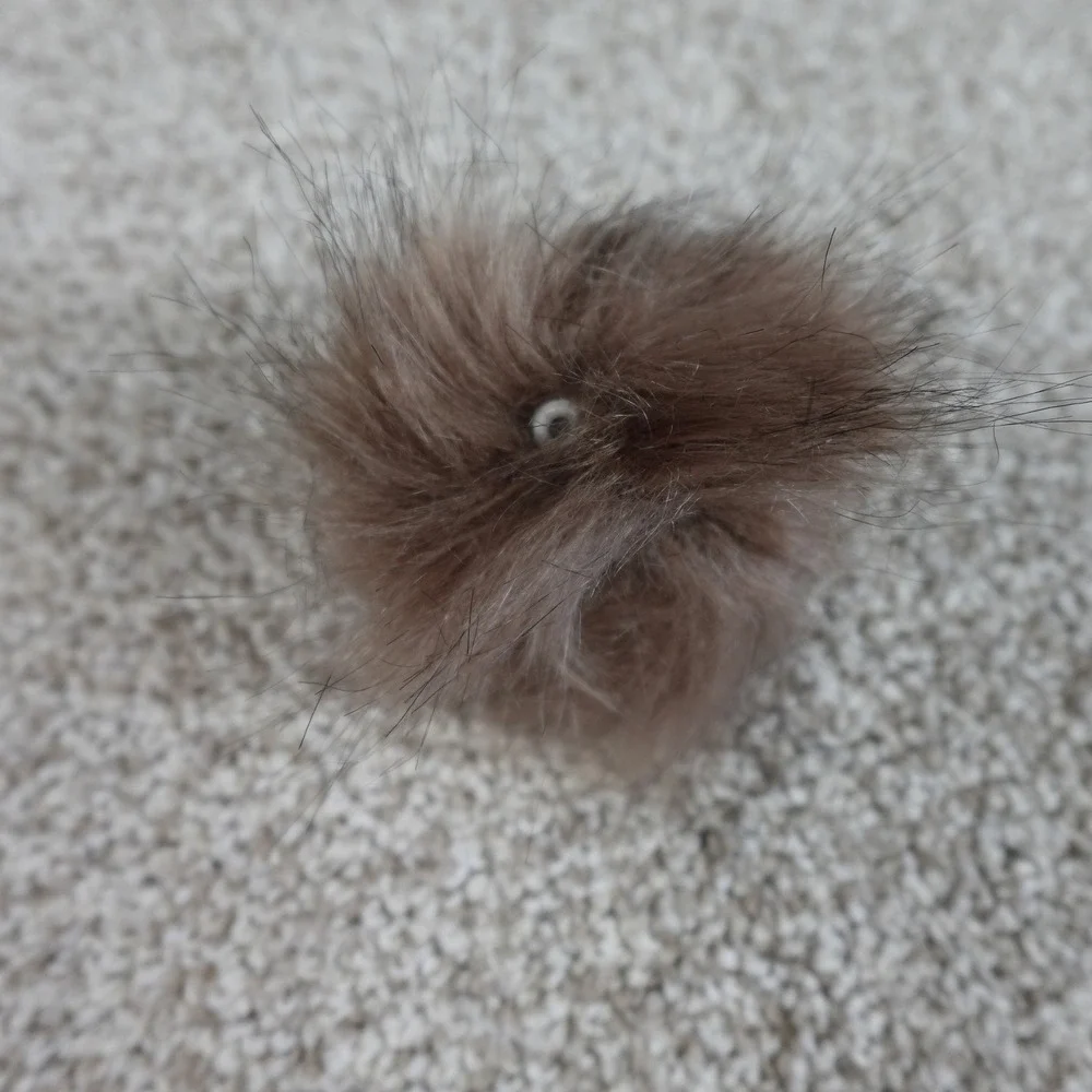 Brown Faux Fur Pom Pom Set of 2 Beanie Hat Topper with Elastic Loop 3.5 Inch
